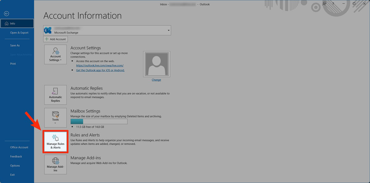 manage rules and alerts outlook