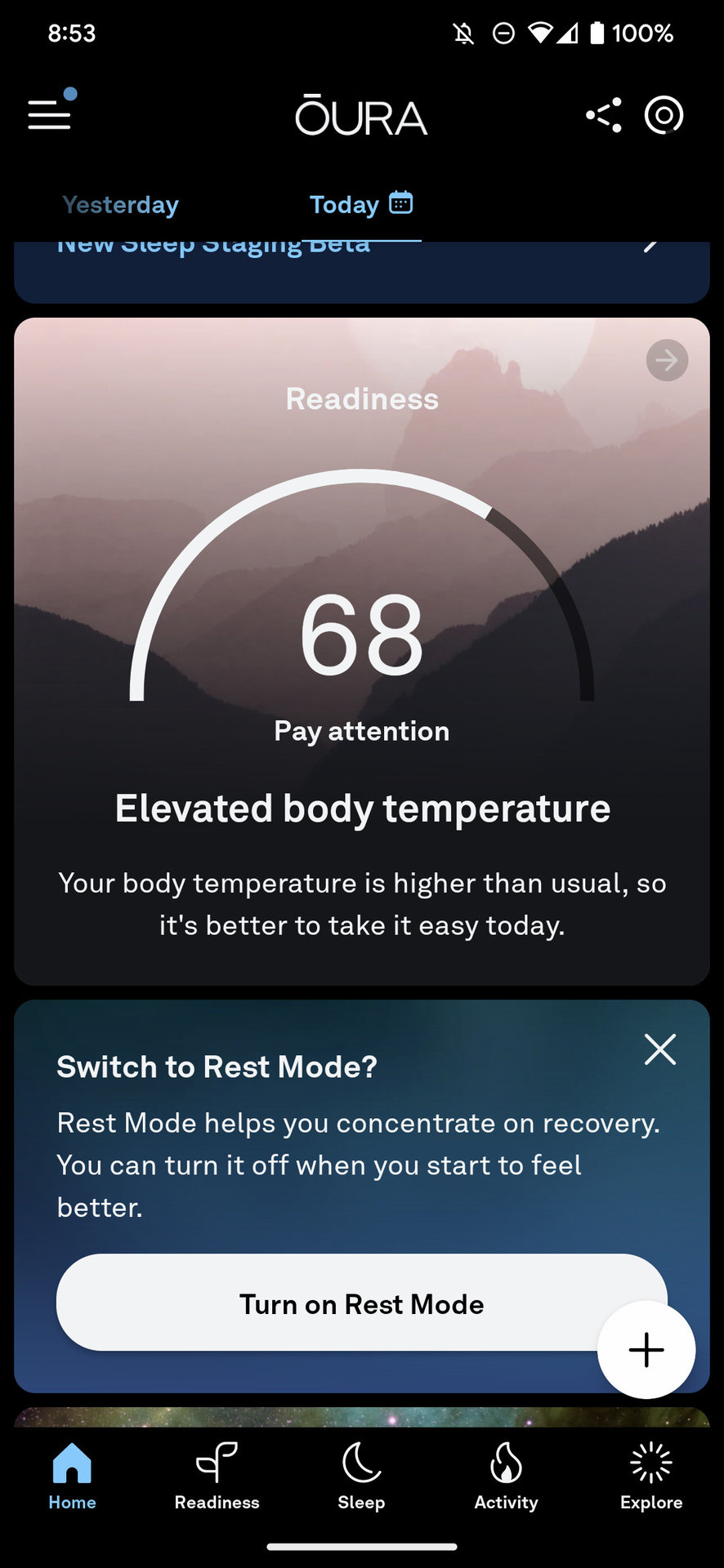 oura app rest mode suggestion