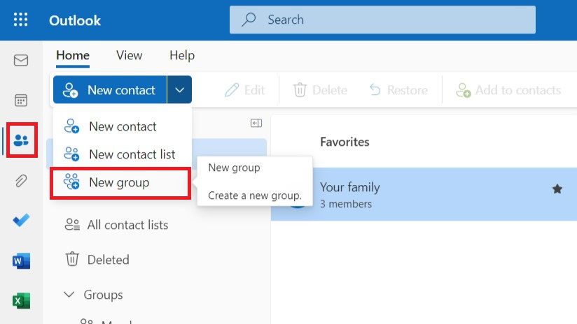 outlook create group