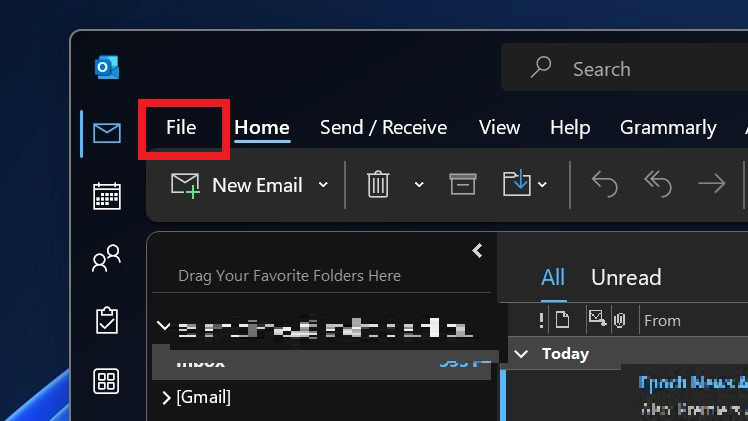 outlook file tab