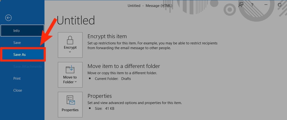 save as in outlook