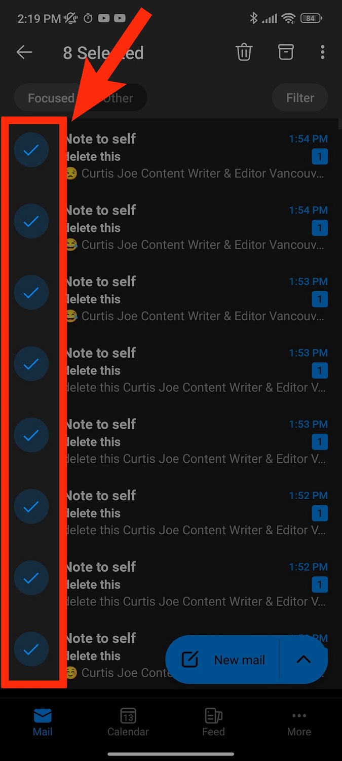 select all emails you want to delete outlook mobile app