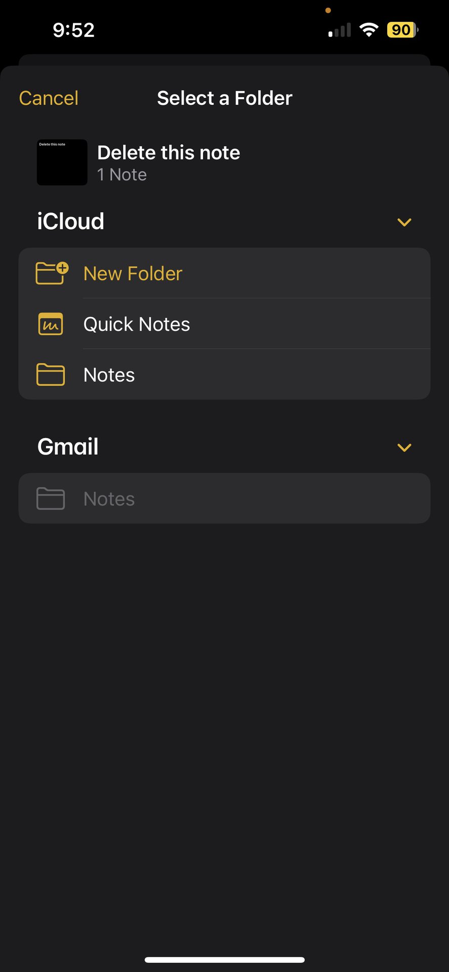 select notes folder