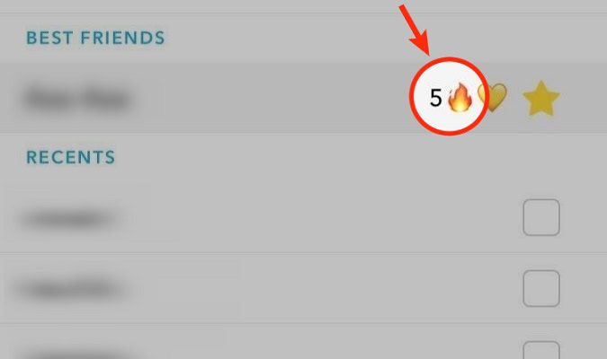 snapstreak snapchat streak in My Friends list example