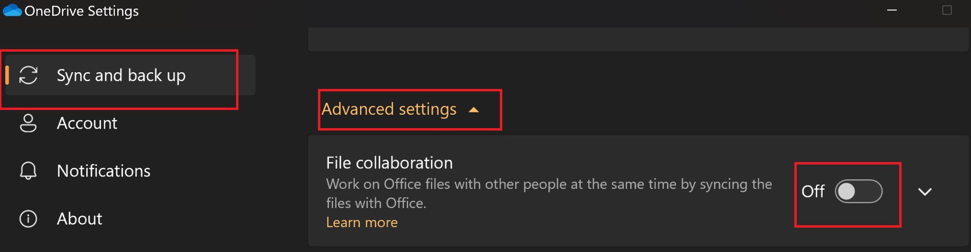 stop office apps from syncing on onedrive