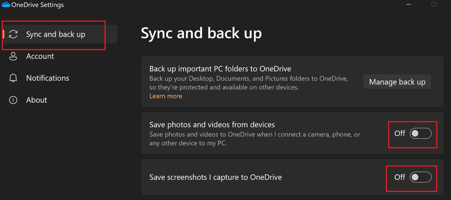 stop syncing photos and videos to onedrive