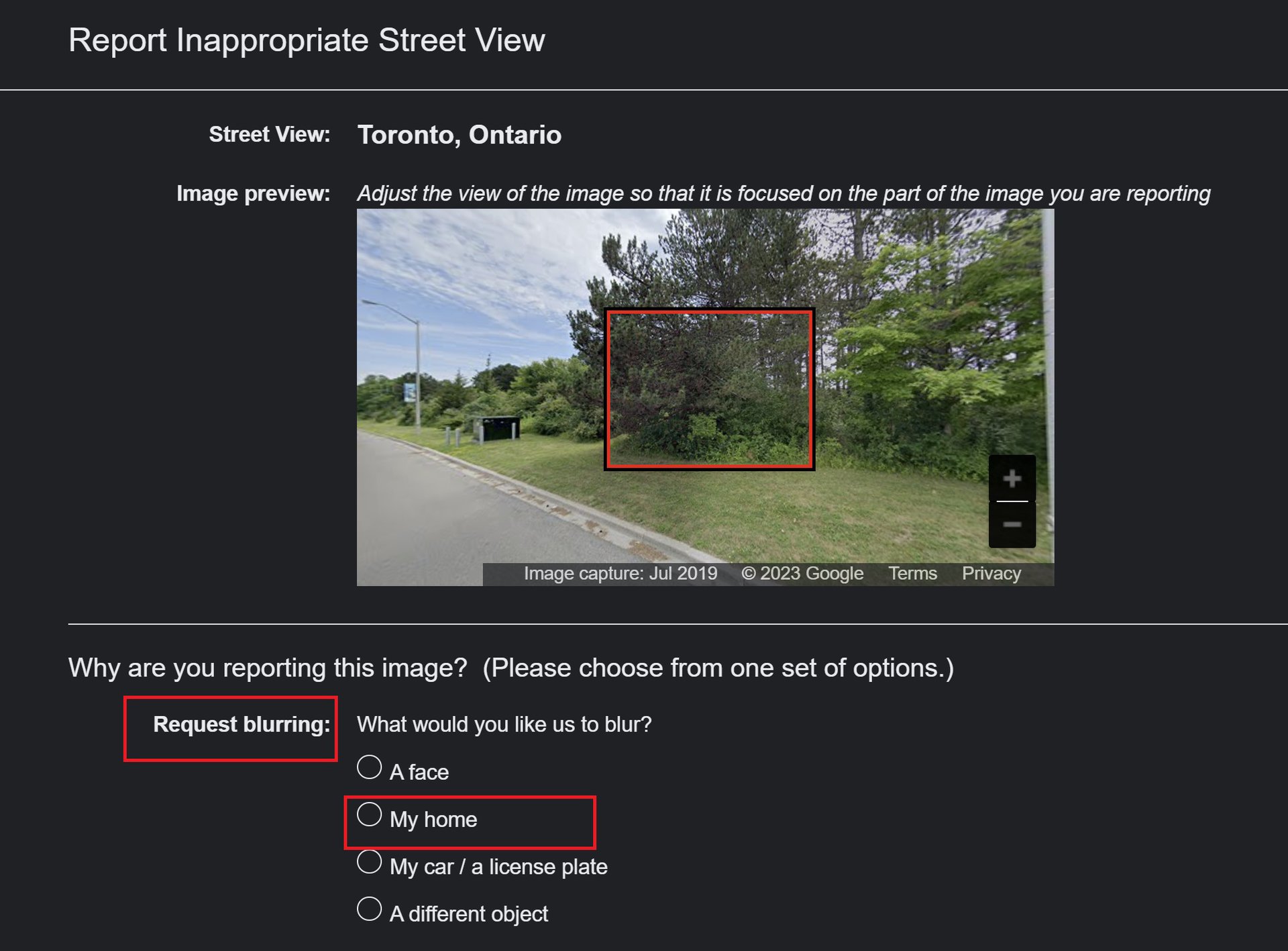 street view problem reporting options
