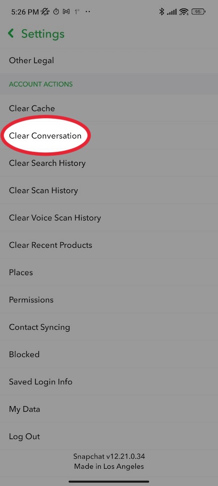 tap clear conversation snapchat setting