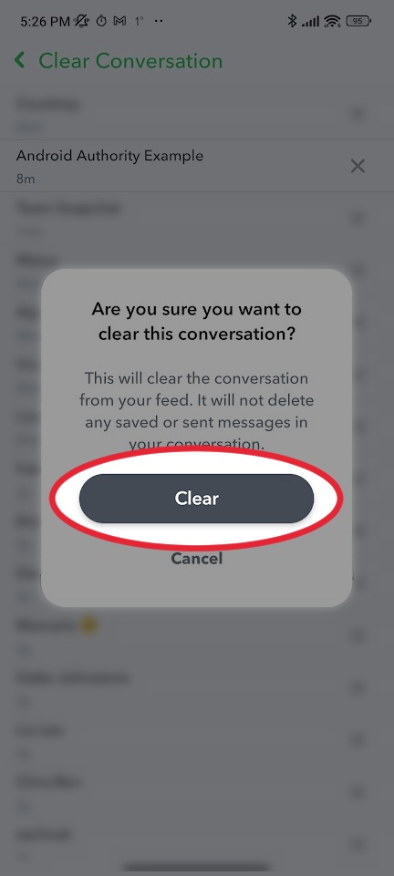 tap clear on the conversation
