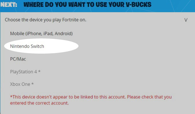 use vbucks switch