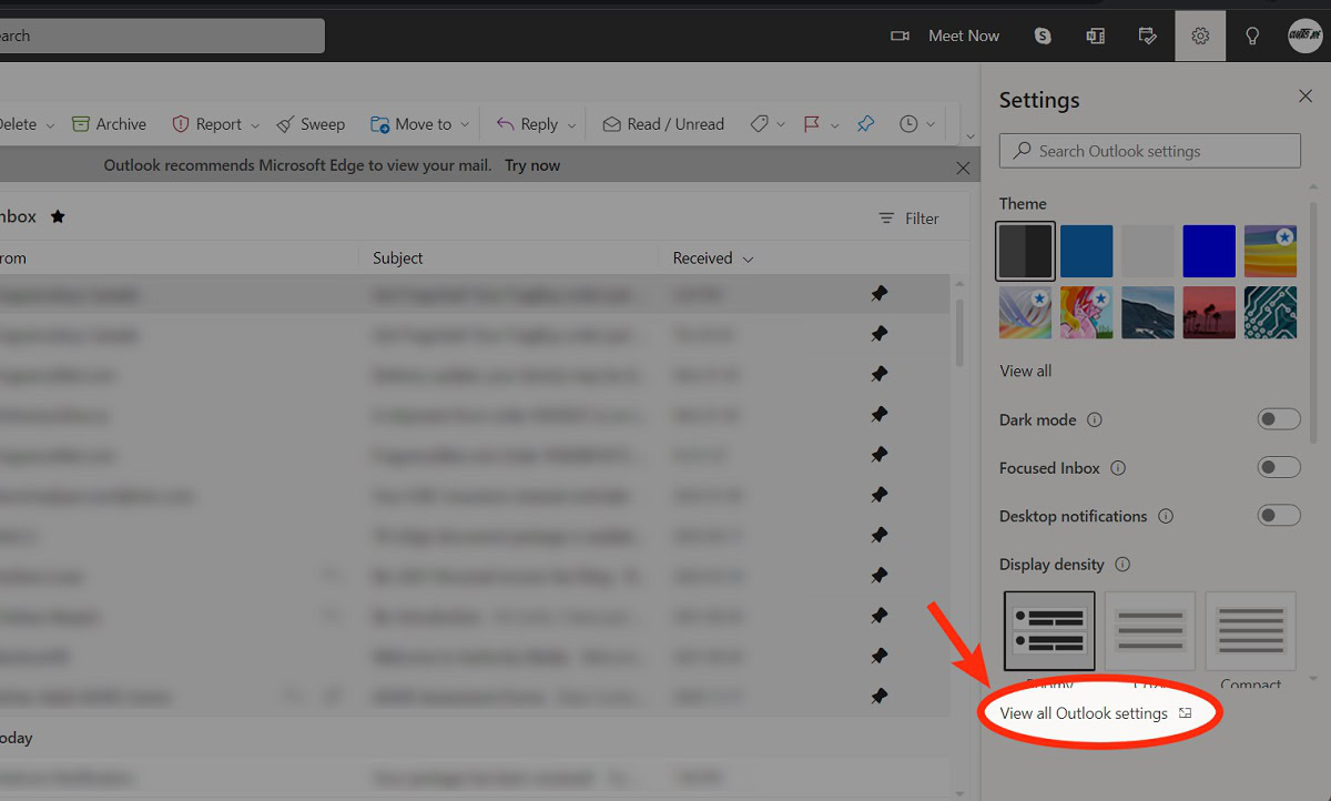 view all outlook settings website