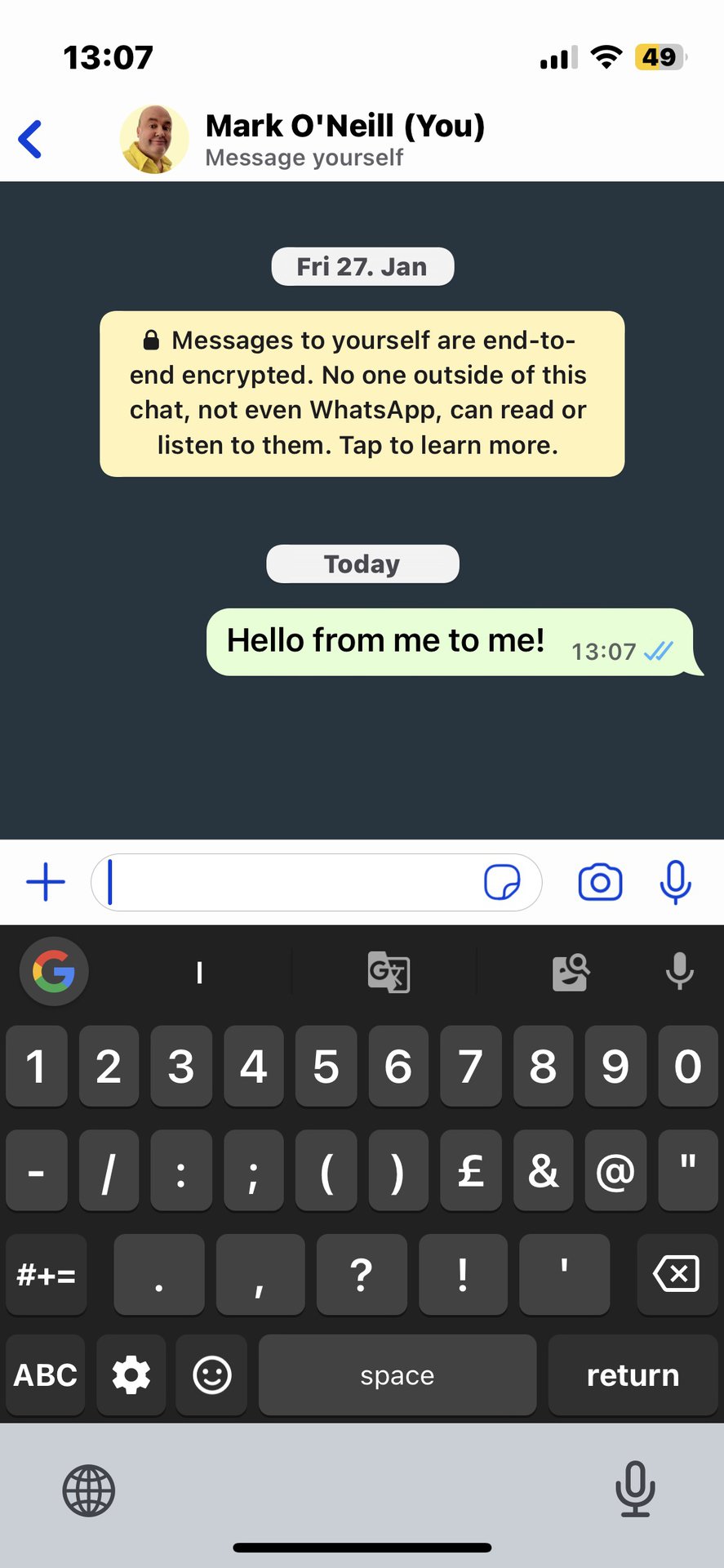 whatsapp message yourself send message