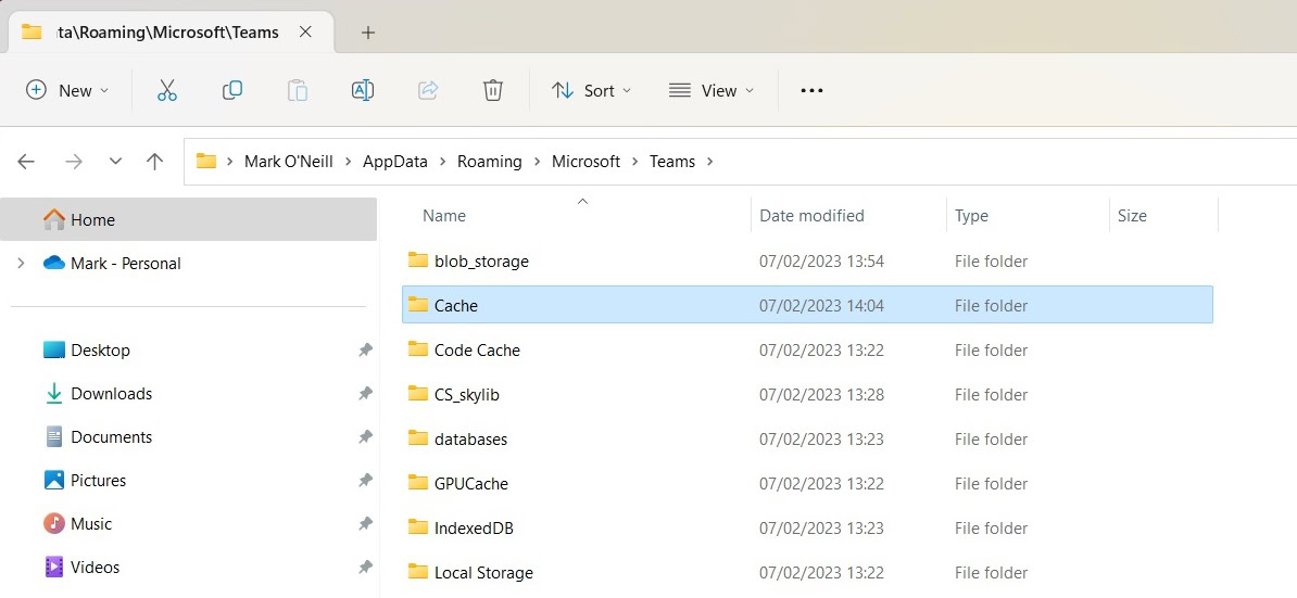 windows clear microsoft teams cache