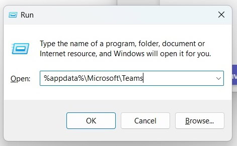windows run box clear microsoft teams cache