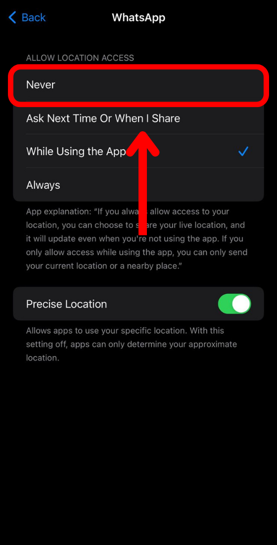 In the "Allow location access" section