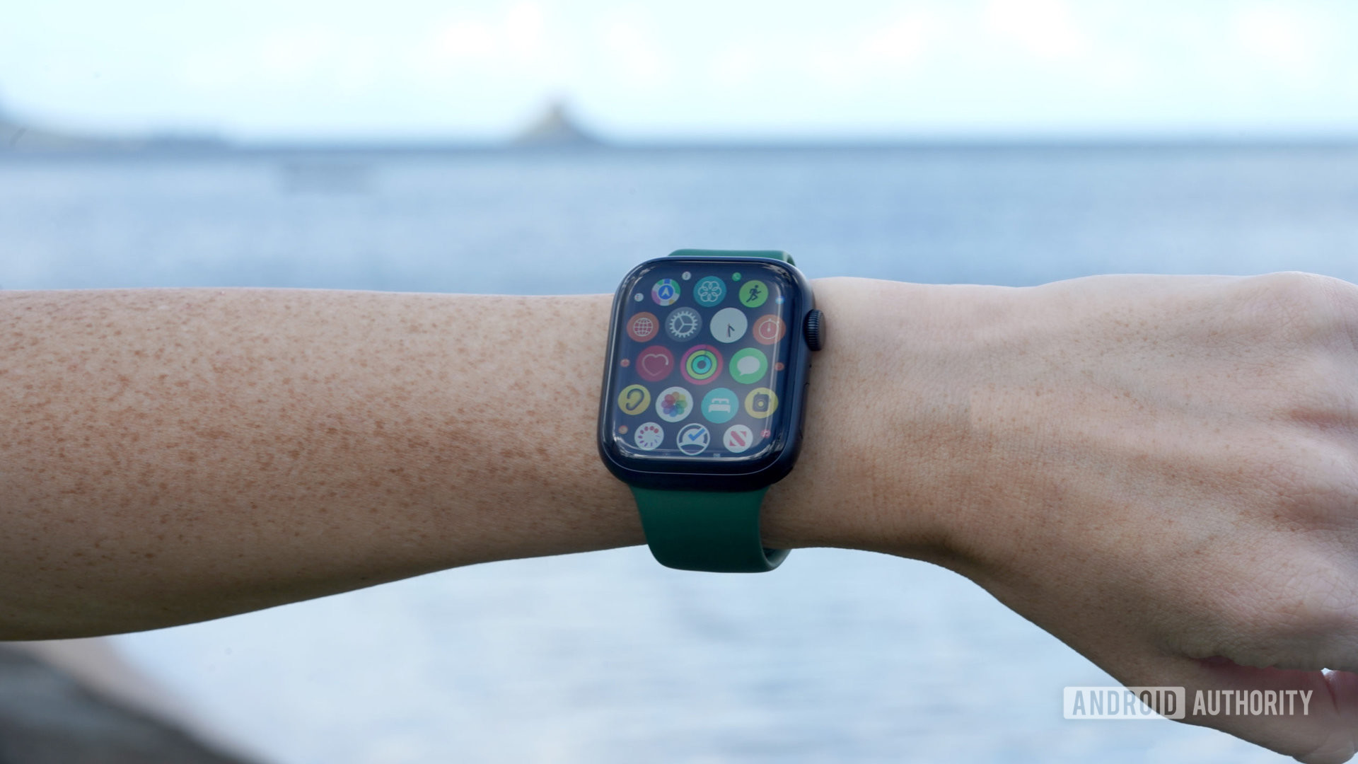 An Apple Watch Series 8 displays a user's app gallery.