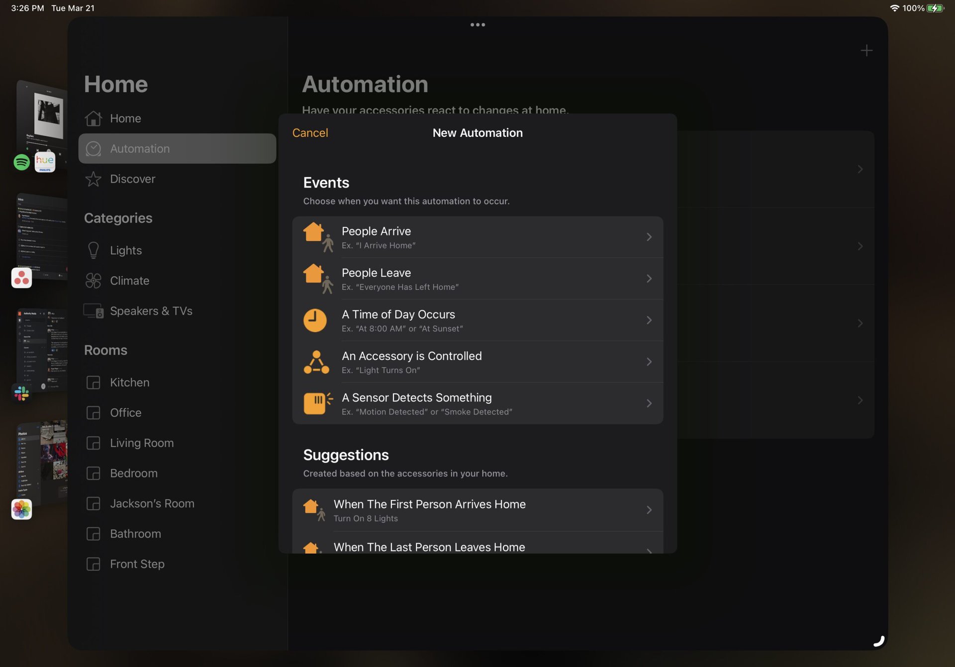 Creación de una automatización en la aplicación Apple Home para iPad