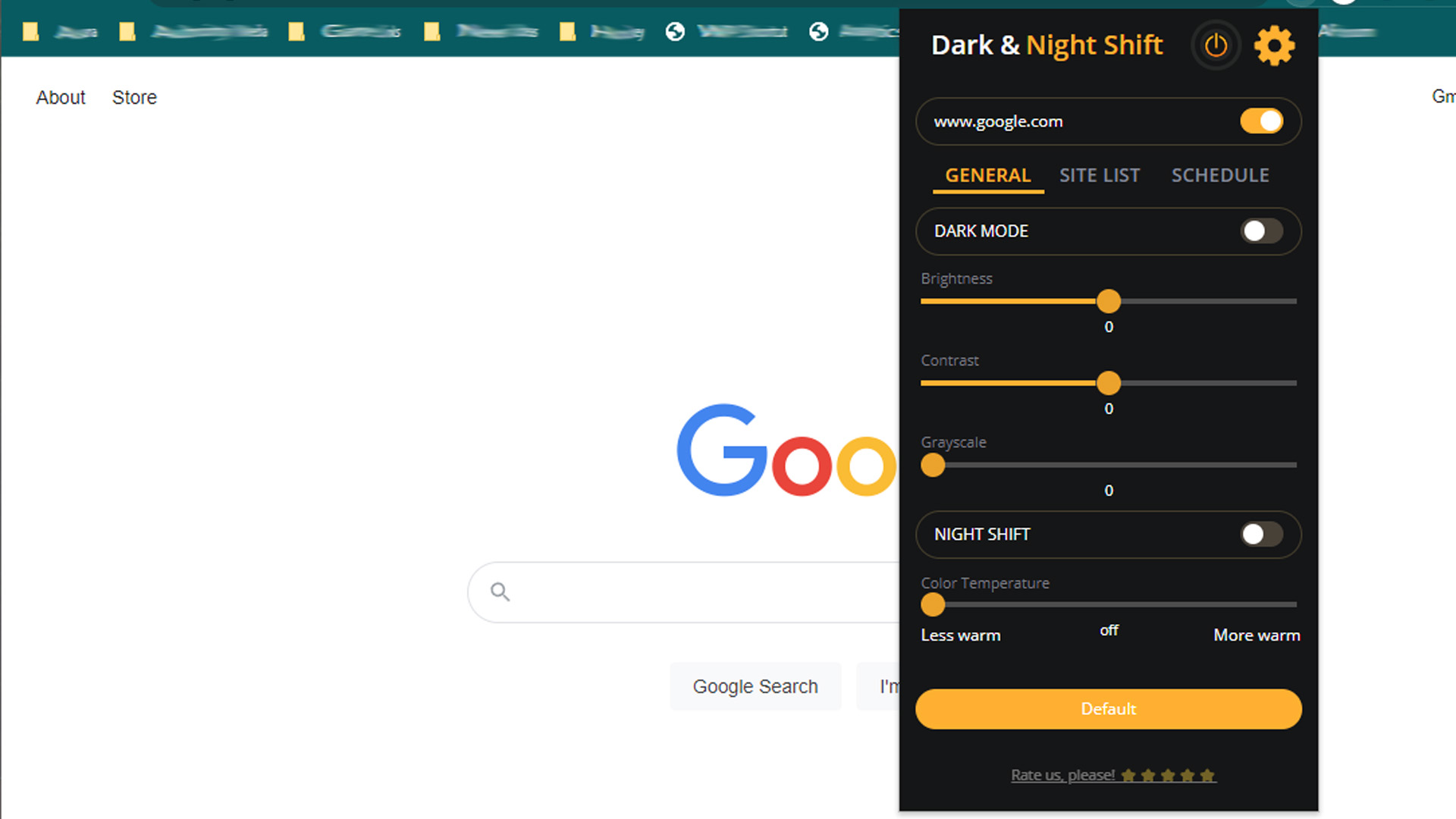 Capture d'écran du thème sombre et du mode veille nocturne