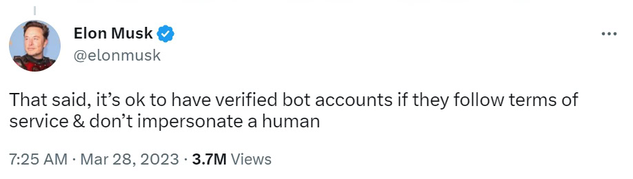 Elon Musk clarification for bot accounts