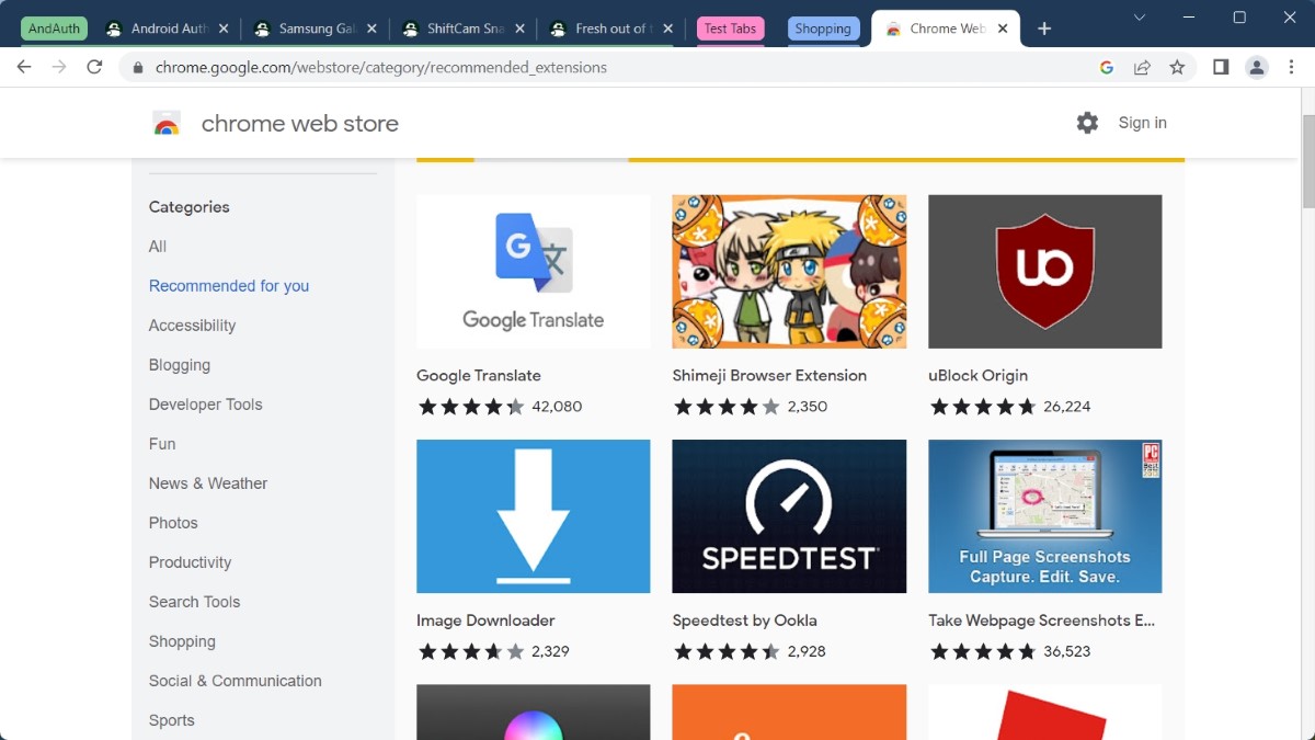 Google Chrome Web Store Extensions