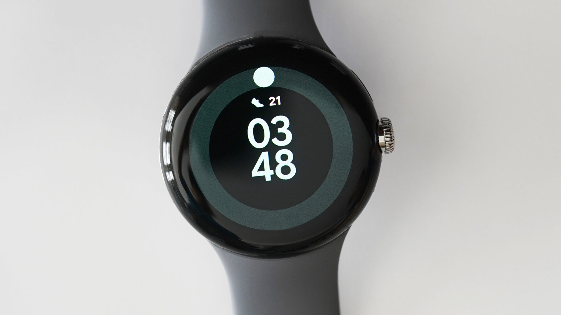 The Track watch face displays a users daily step count.