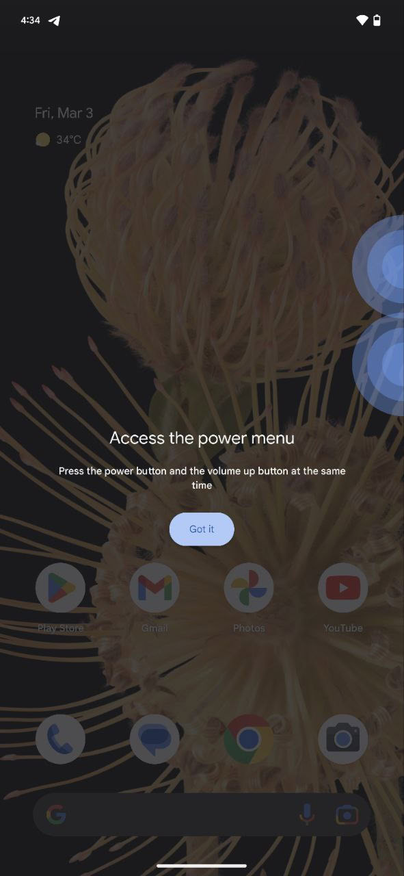 How to power off or restart the Google Pixel 7 and 7 Pro Button combination for power menu access