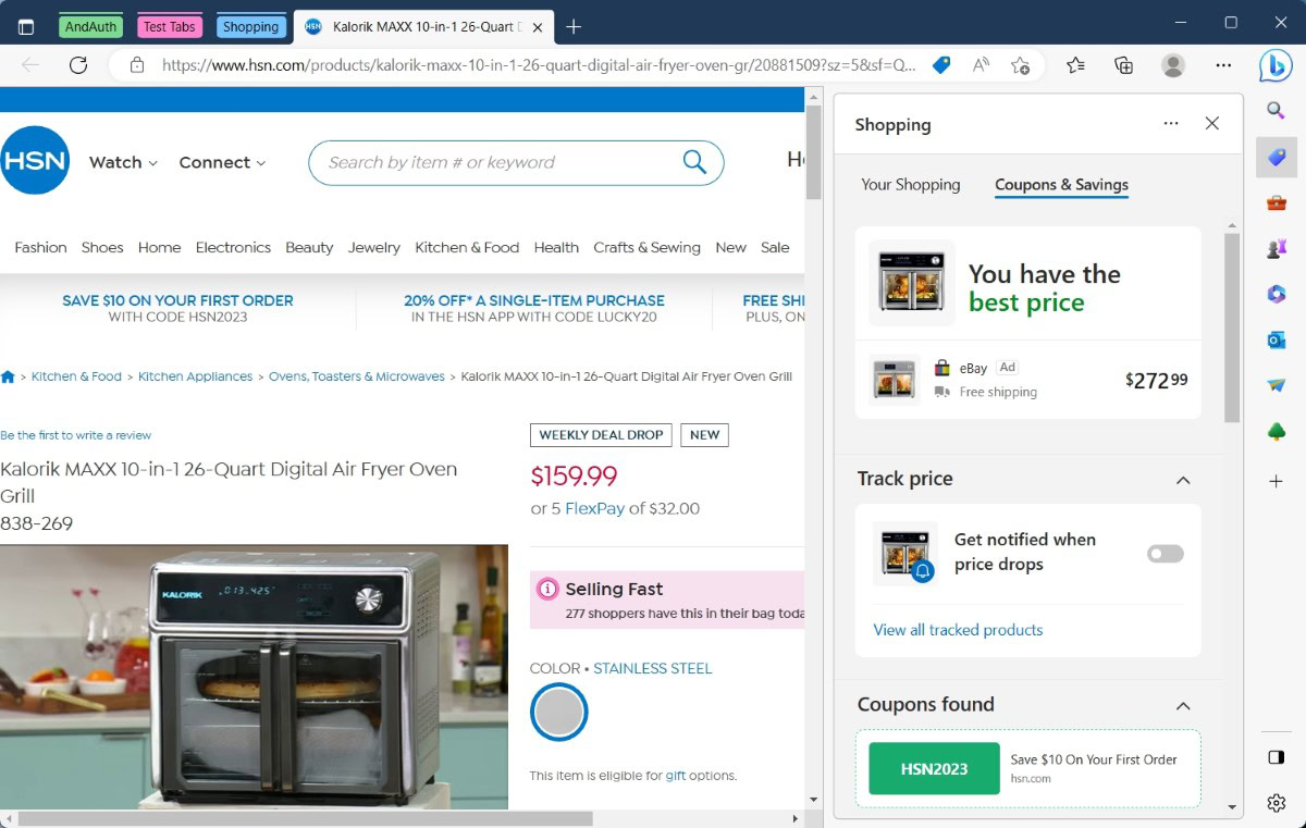 Microsoft Edge Coupons and Shopping