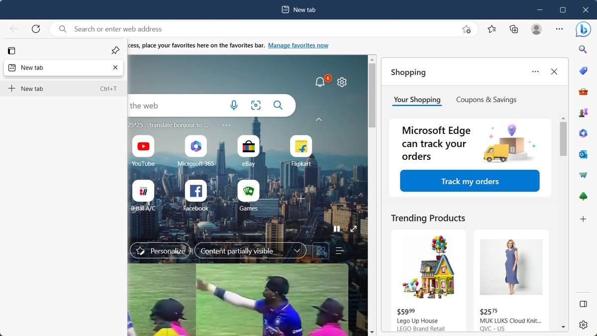 Microsoft Edge UI with Vertical Tabs Sidebar News Feed 2