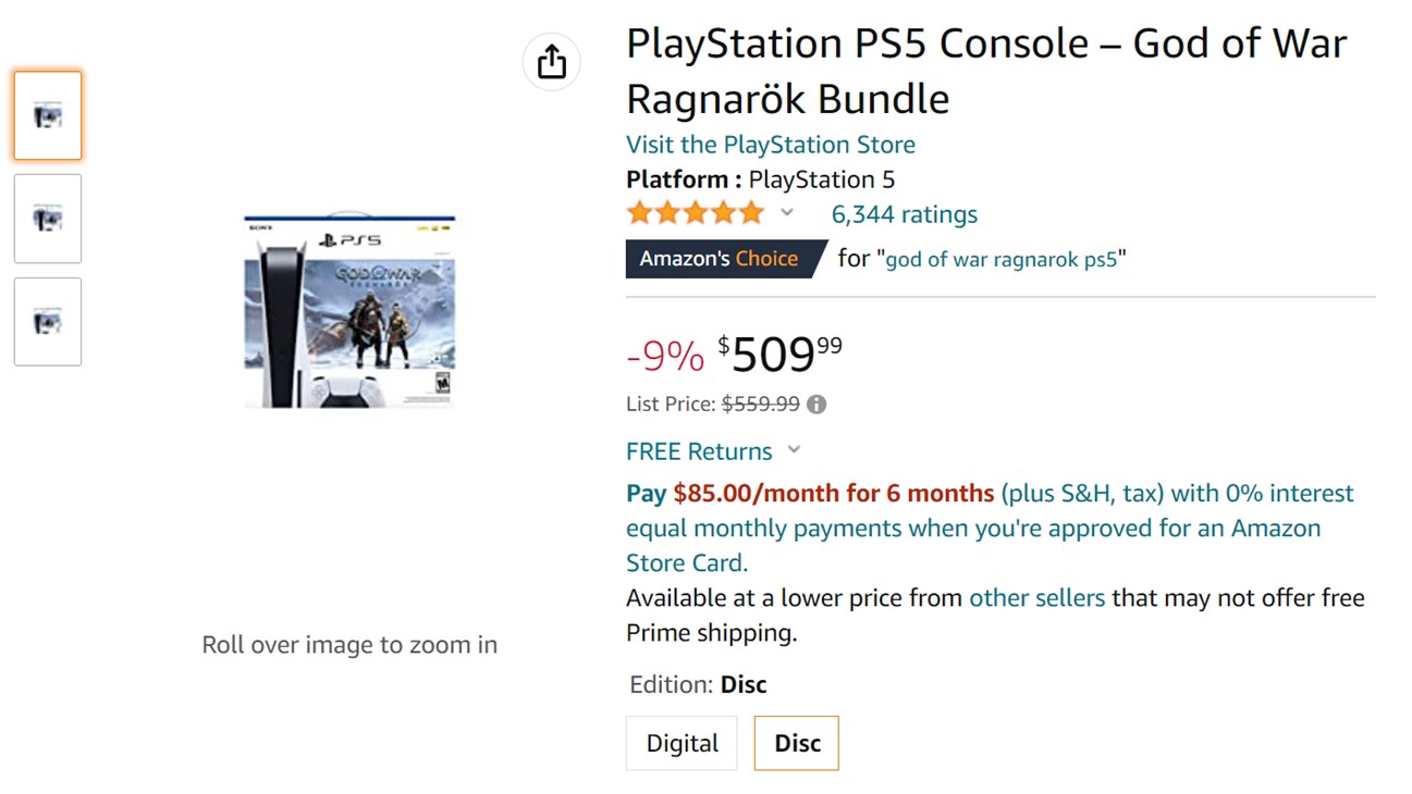 PlayStation 5 God of War Ragnarok Bundle Amazon Deal