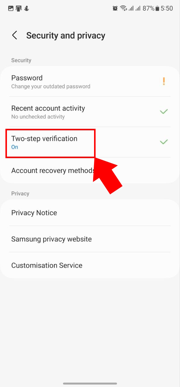 Samsung Find My Phone Adding two factor to Samsung account 3