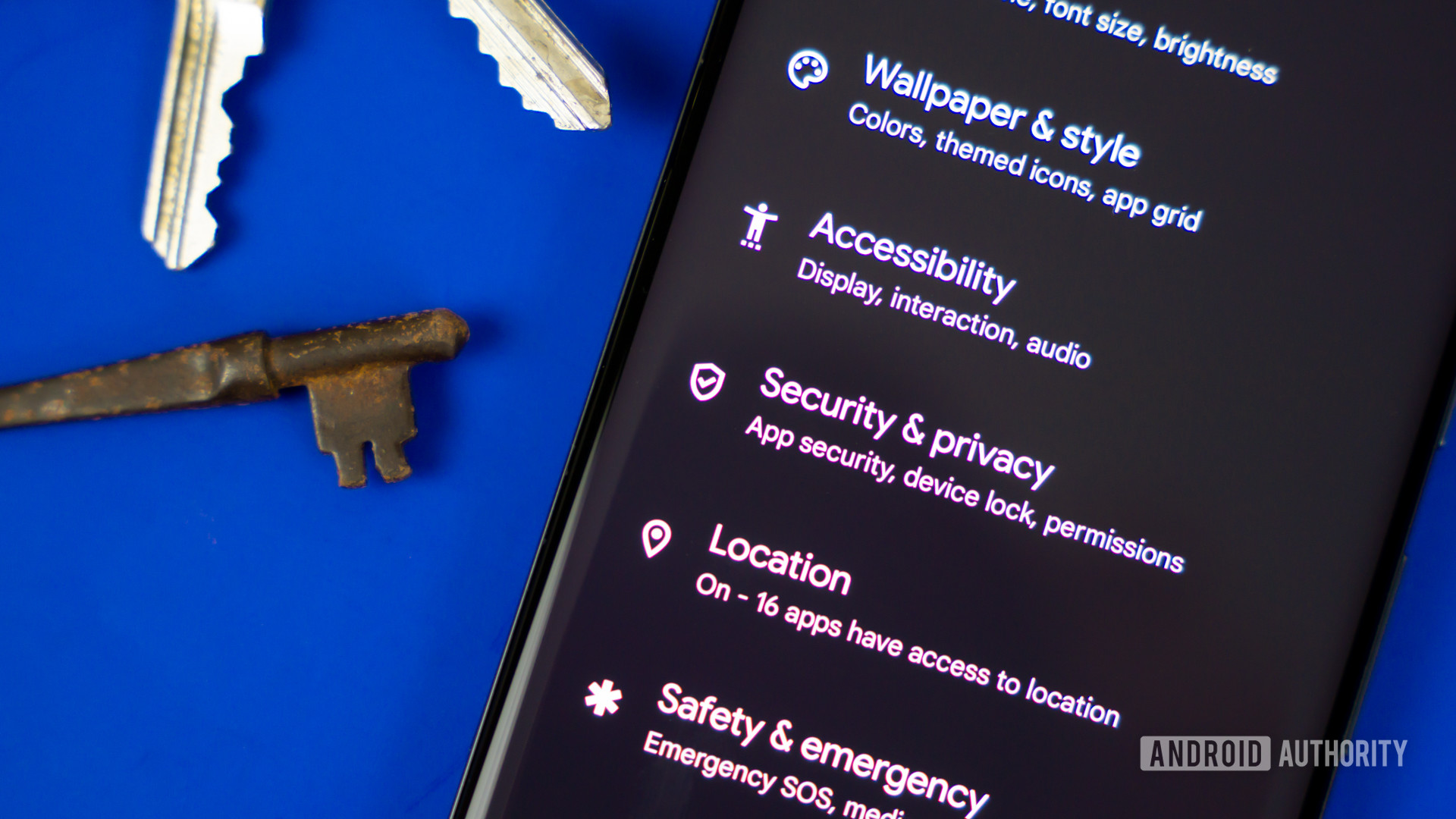 Security and privacy option in Android settings stock photo 1