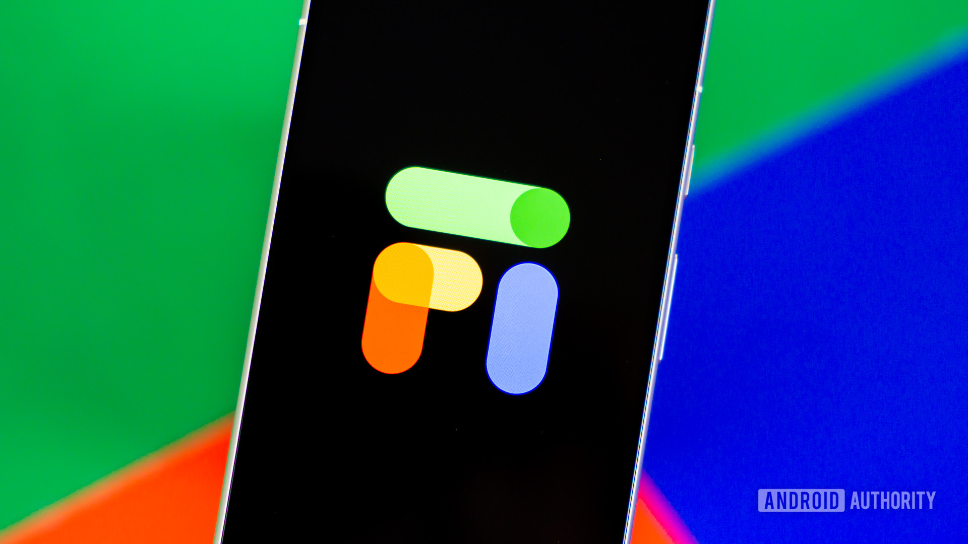 Stock photo of Google Fi logo on phone with colorful background 1