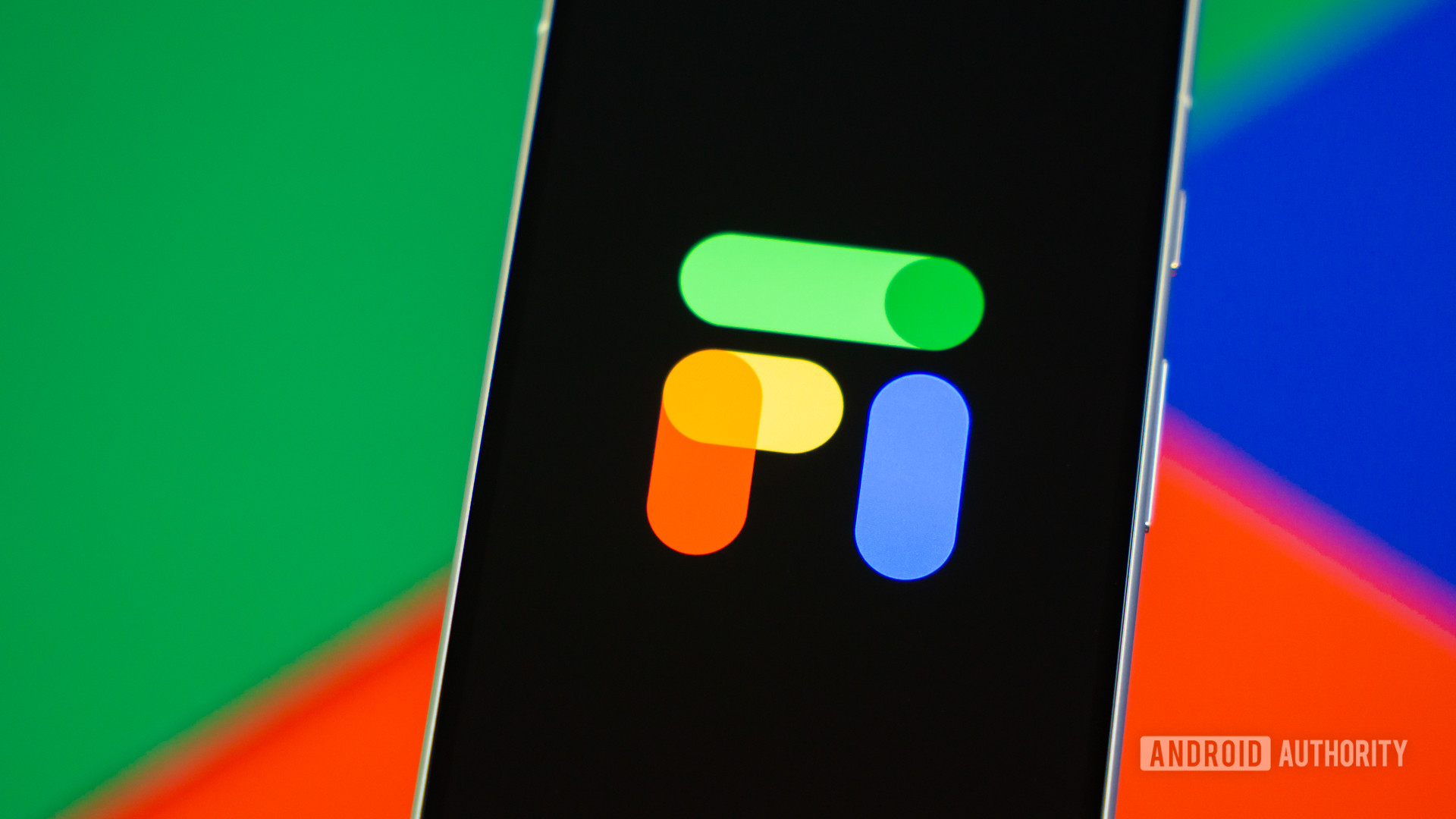 Stock photo of Google Fi logo on phone with colorful background 6