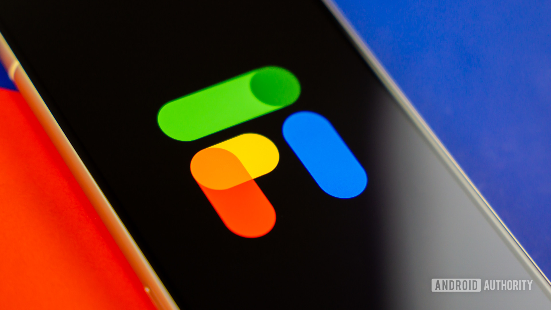 Stock photo of Google Fi logo on phone with colorful background 8