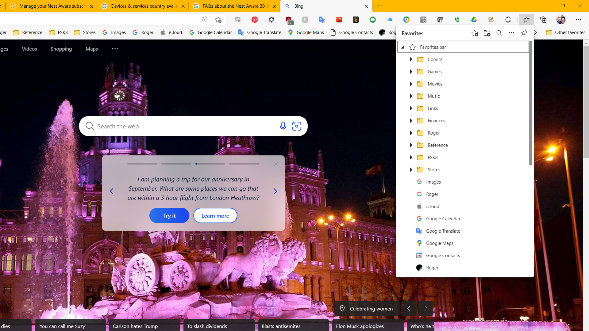 The Favorites menu in Microsoft Edge