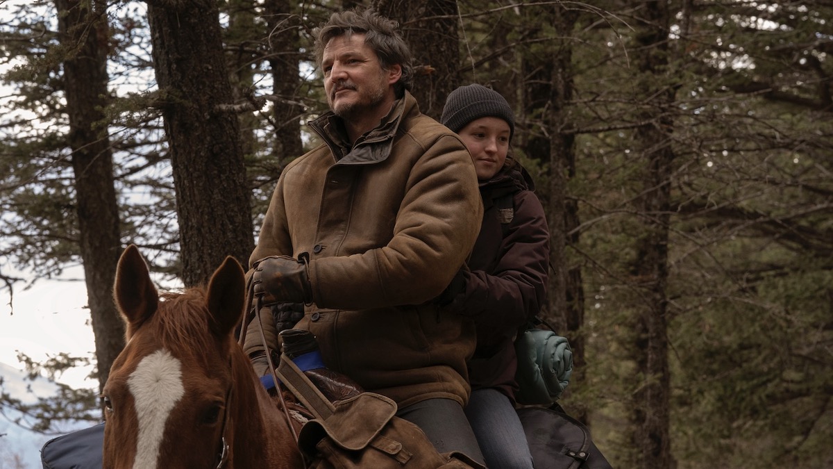 Joel and Ellie on horseback in The Last of Us