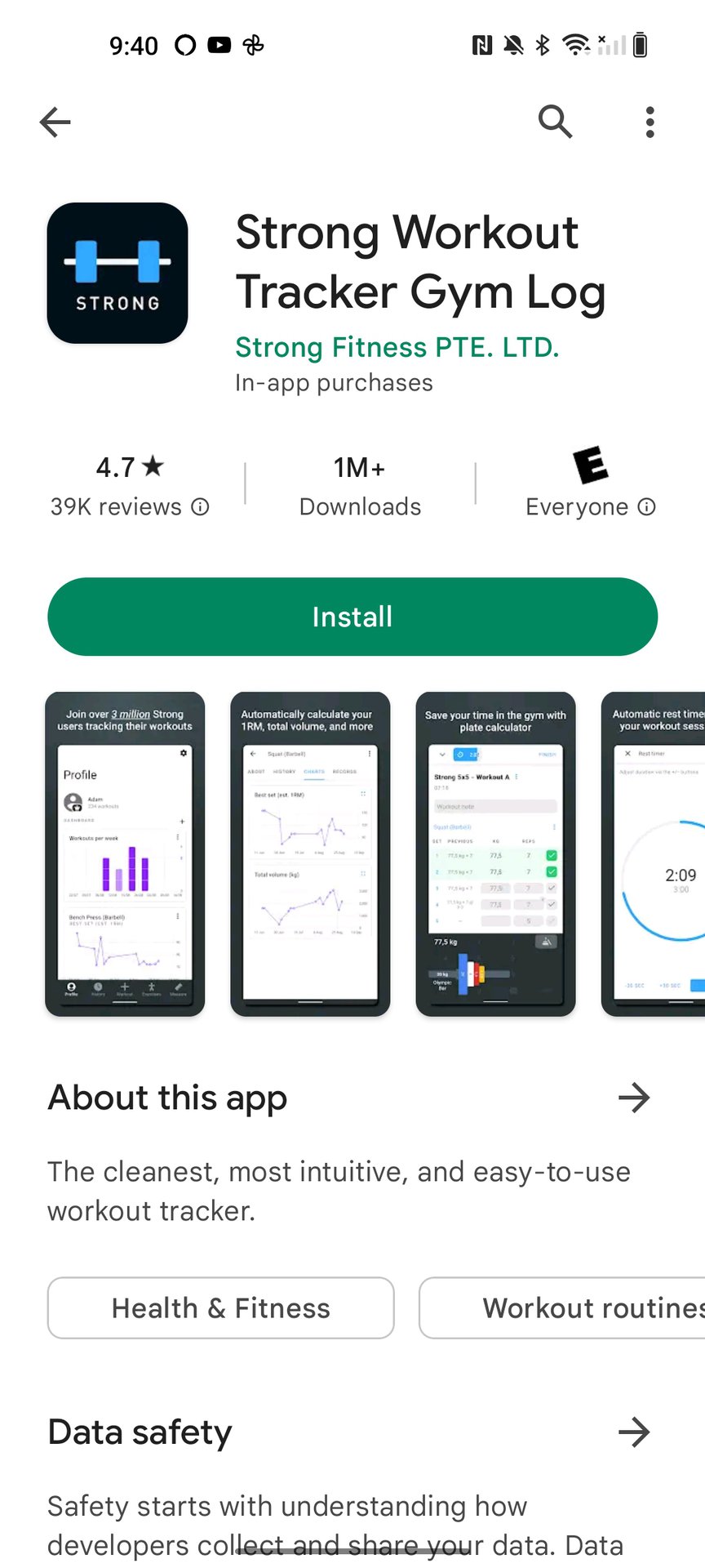The Strong app in the Google Play Store