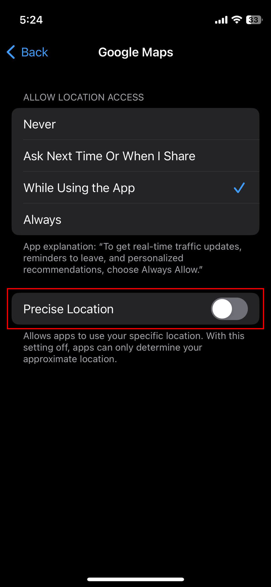 Turn off the use of precise location on an iPhone (4)