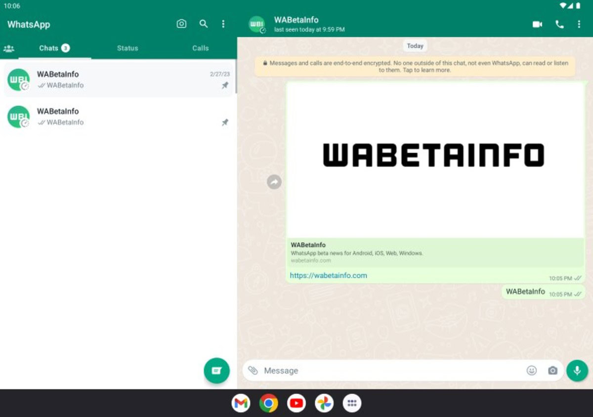 WhatsApp split view