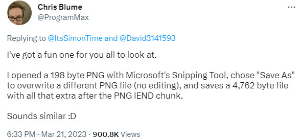 Windows 11 Snipping Tool flaw Chris Blume Twitter