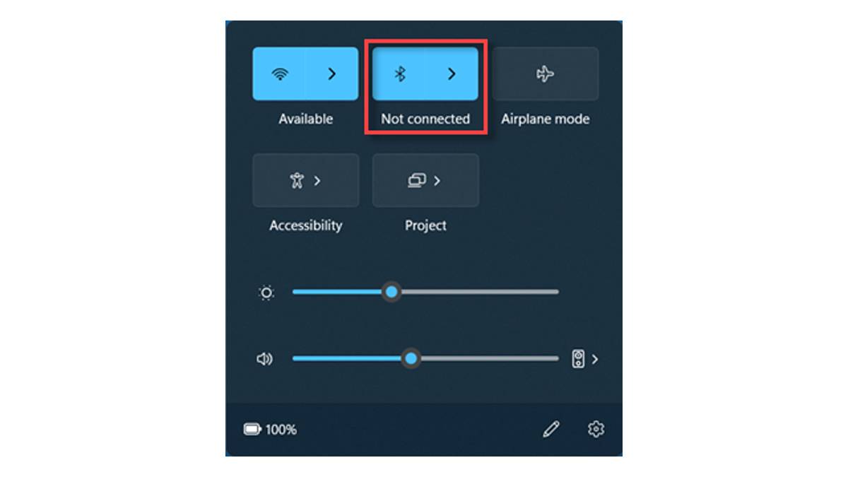 Windows 11 taskbar Bluetooth settings