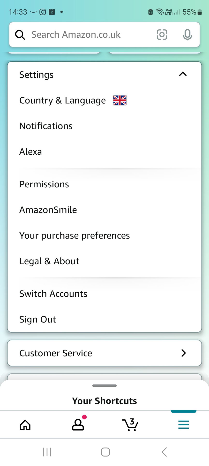 amazon app sign out