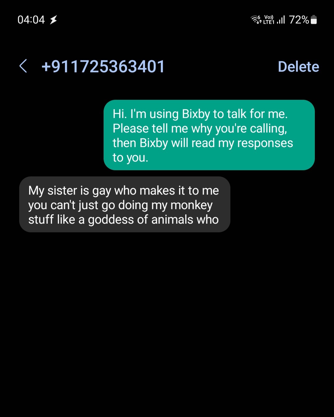 bixby text call gibberish 2 short