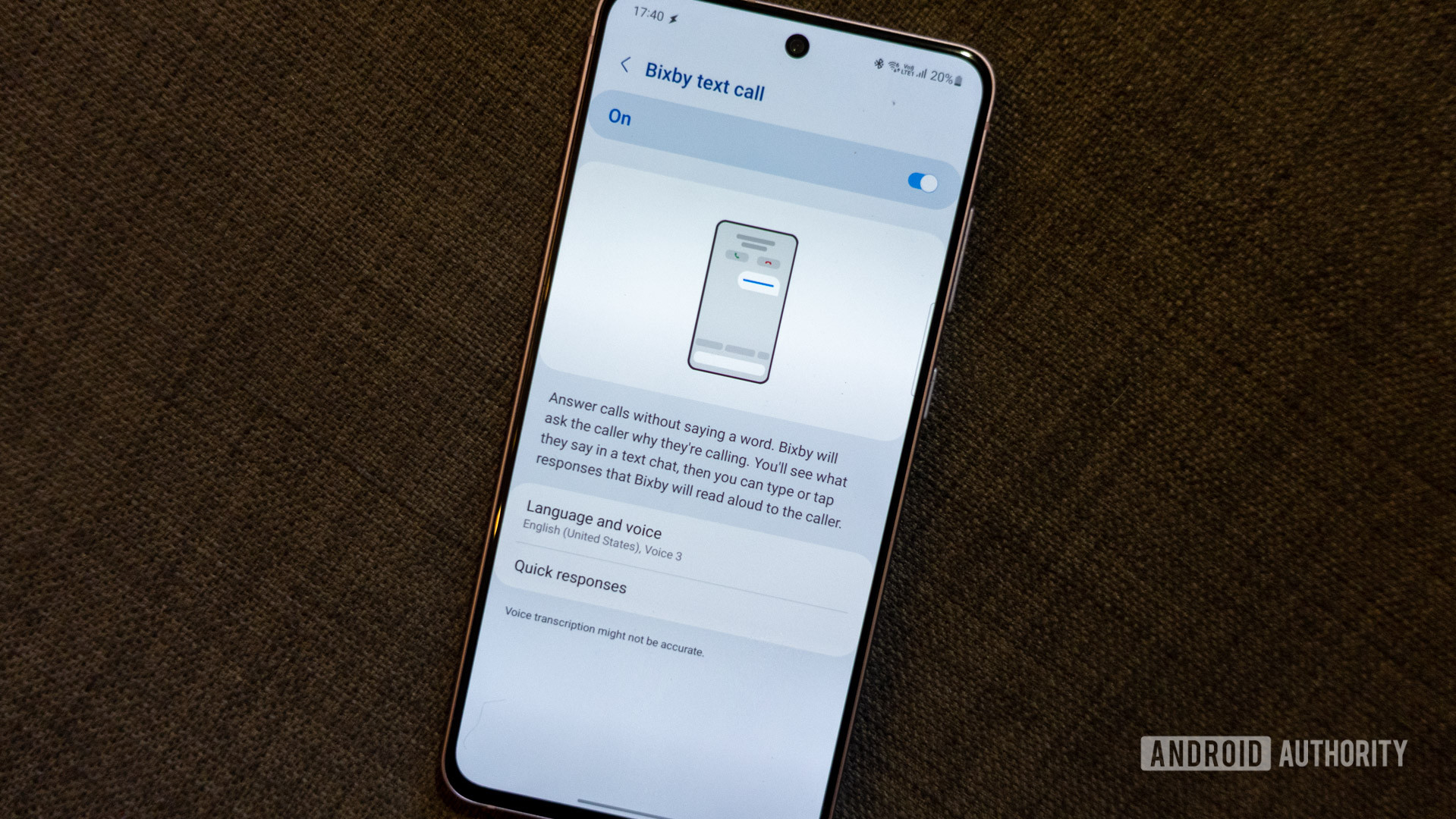 bixby text call settings menu