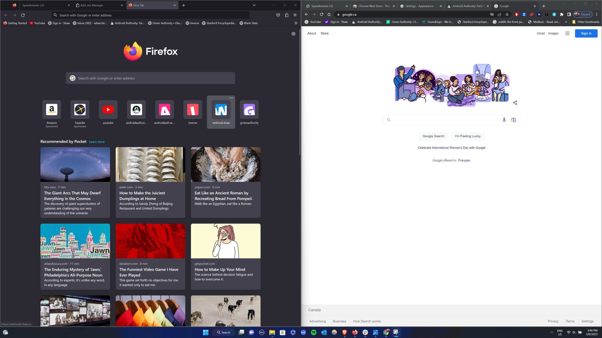 chrome and firefox split screen