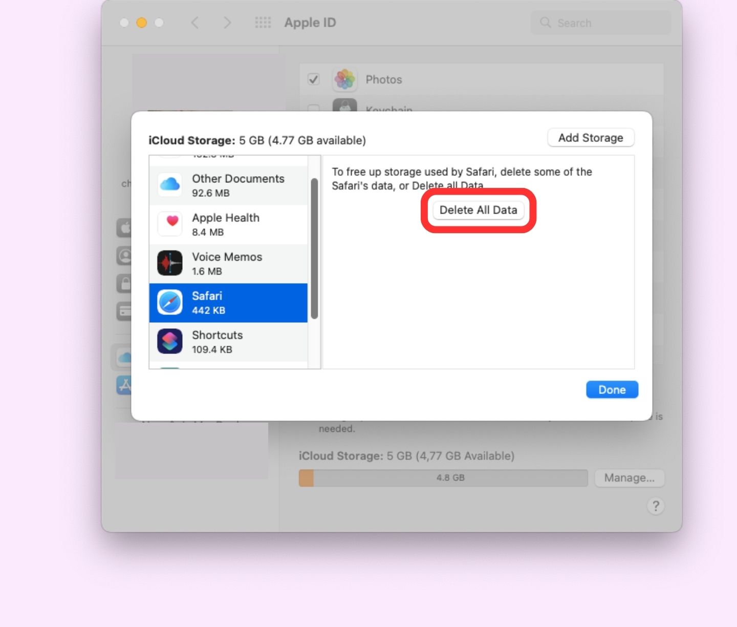 delete data from iCloud on Mac