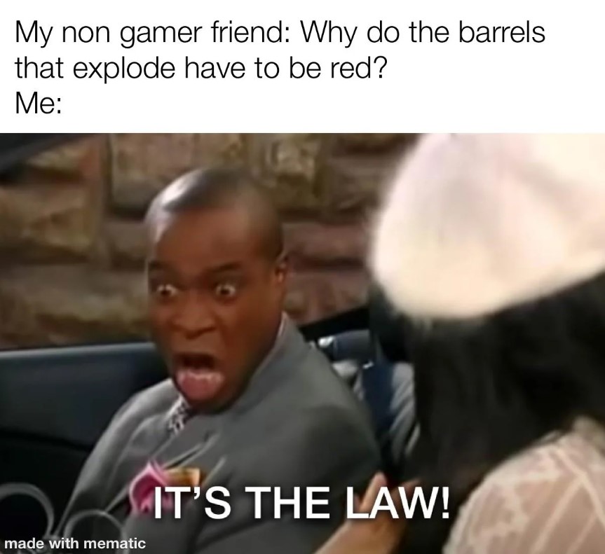 Gamer meme exploding barrels red