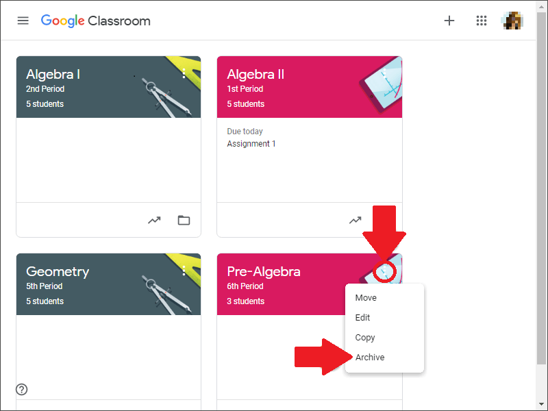 google classroom archive and delete classes 01