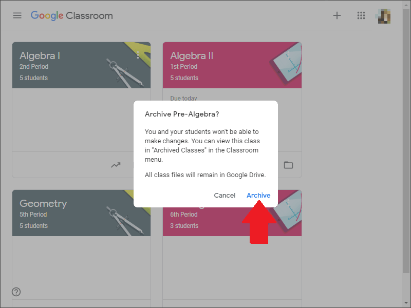 google classroom archive and delete classes 02