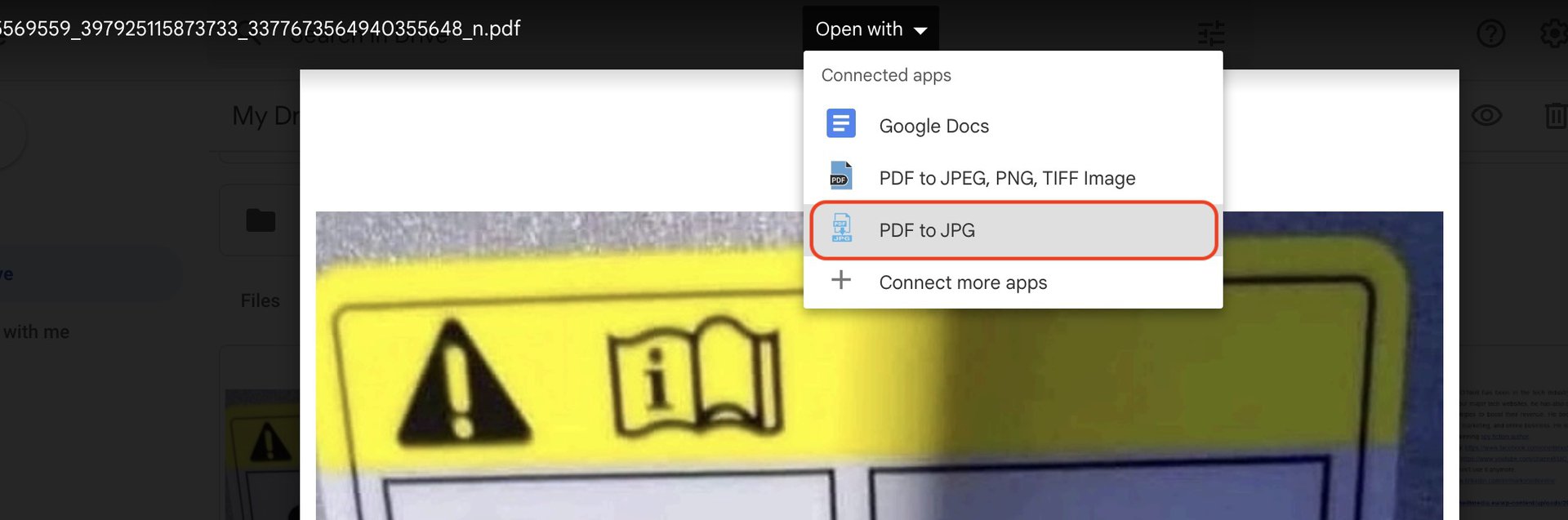 google drive open with menu